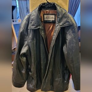 Mens Black Zipper Leather Jacket XL